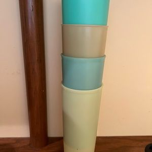 VTG Set 4 Tupperware Pastel Tumblers Cups Glasses 16 Oz Straight Side 107